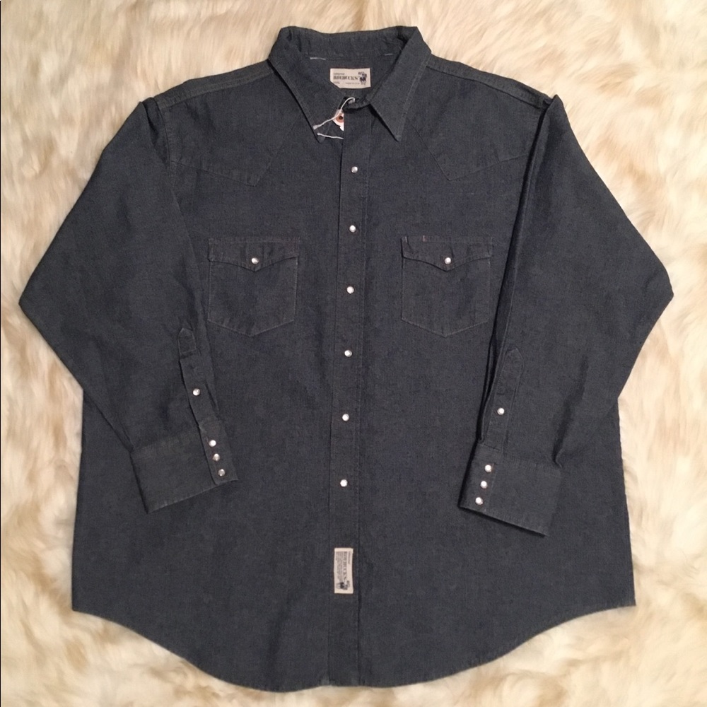 Chemise Vintage Cowboy Sears Western Wear - Denim Bleu, Snaps, Taille XLT, Années 70/80